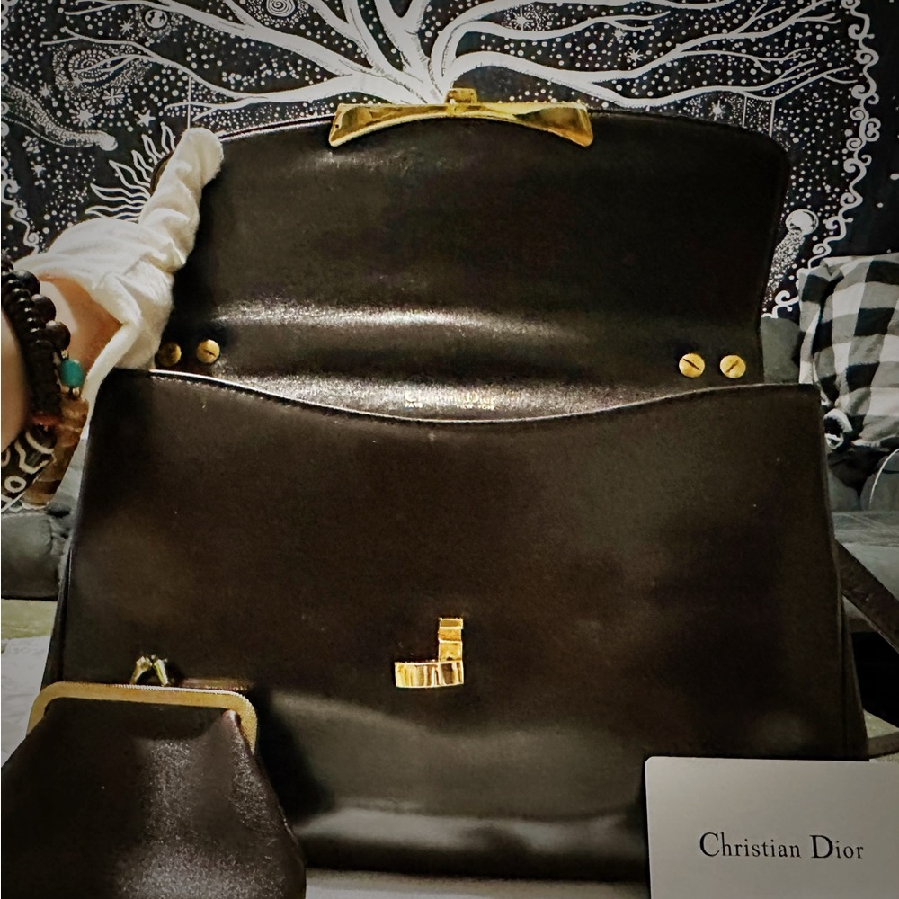 Authentic Vintage Christian  Dior 1960’s Handbag shoulder bag dark red Leather - Picture 10 of 17